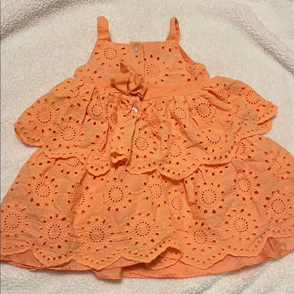 New -Blueberi Boulevard Orange Eyelet Tiered Dress for Girls - Picture 4 of 5